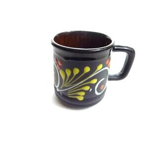 Vintage Black Coffee Mug Yellow and Orange Glaze
